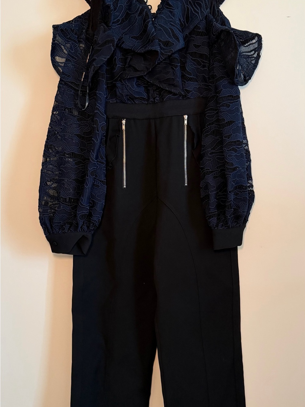 Self-Portrait Black High-Waist Trousers with Silver Zips